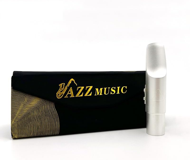 iron triangleSaxophone Silver-Plated Metal Mouthpiece/Saxophone Mouthpiece Kit/One-piece Ligature/Adjustable Facing/Bright Tone/Easy to Play/Facing Size 5-7 (Alto)
