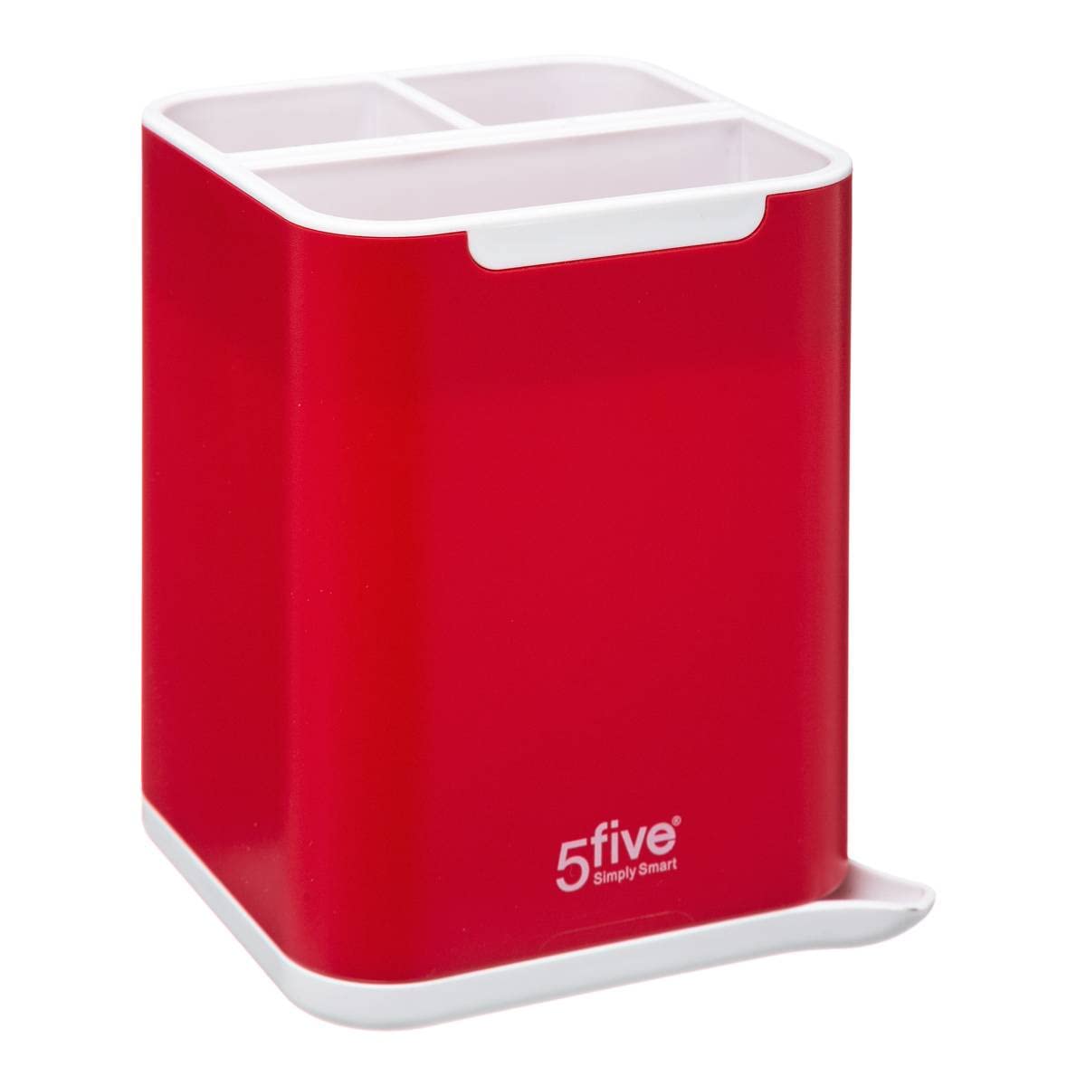 Five Cutlery Drainer with Removable Base with Pouring Spout Red