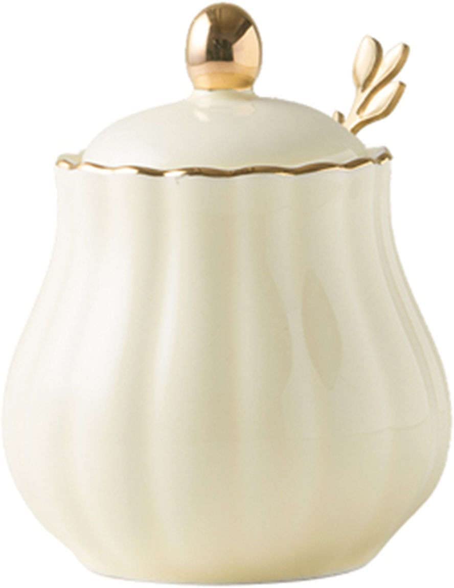 Zuccheriera in ceramica, bricco for la panna, barattolo for lo zucchero, zuccheriera con coperchio e cucchiaio, barattolo for la conservazione dello zucchero, zuccheriera, contenitore for lo zucchero,