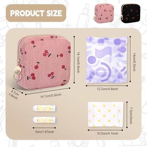 Image of Period Bag for Girls, Corduroy Sanitary Napkin Pouch, C-LPink | Cherry Menstrual Pad Pouches Tampon Holder for Purse, Period Pouches for Storage Sanitary Napkin, Menstrual Cup, Pad, Tampo