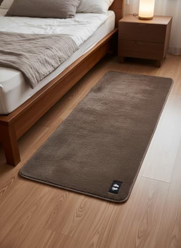 Image of Ultra Soft Bedside Runner Rug 22x55 Inch, Anti-Slip Floor Mat for Bedroom, Long Plush Carpet Runner for Bedside, Living Room, Hallway & Home Decor, Washable Comfortable Area Rug (Brown)