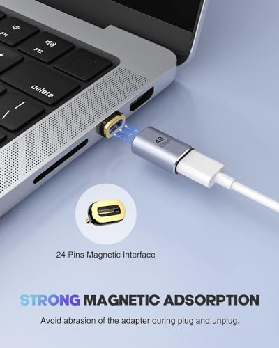 Image of Tobo Magnetic USB C Adapter 24 Pins with PD 100W Fast Charge USB 4 40Gbps 8K 60Hz for Thunderbolt 3 /4, MacBook Pro /Air /ROG Ally /Steam Deck /PS5 PSVR 2, Straight (TD-1105TC, Pack-of-2)
