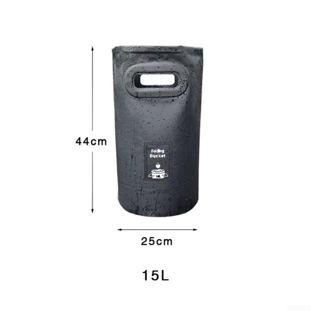 Secchio d'acqua pieghevole per campeggio e pesca, contenitore portatile pieghevole con design in PVC impermeabile, per picnic all'aperto (15 l, nero)