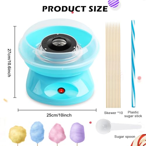 Zuckerwattemaschine, Zuckerwatte Maschine für Zuhause mit 10 Stäbchen und Messlöffel Ideal für Zuckerwatte, Retro Cotton Candy Machine 450W für Partys Einfache Bedienung Und Leicht Reinigen, Blau – Bild 3