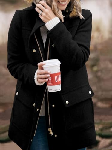 Shanfetl Womens Coats Fall Winter Warm Mid Length Pea Coats Elegant Jackets Outwear with Faux Fur Hood2