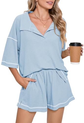 Pink Queen Womens 2 Piece Pajama Sets Short Sleeve Tops Lounge Sets Casual 2 Piece Outfits Summer Short Sets Loungewear