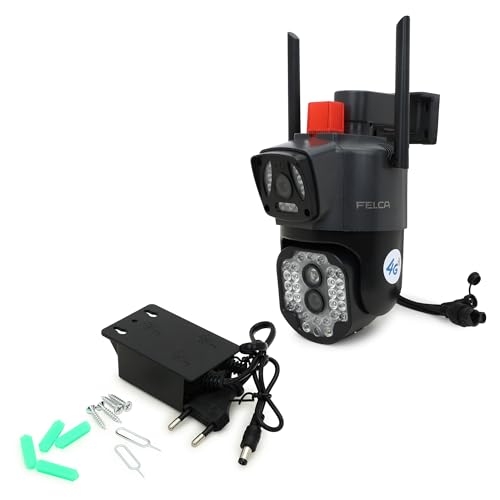 Image of FELCA 4G WiFi Security Camera, Dual Lens with LED Lights, Outdoor Wireless Surveillance Camera, Black