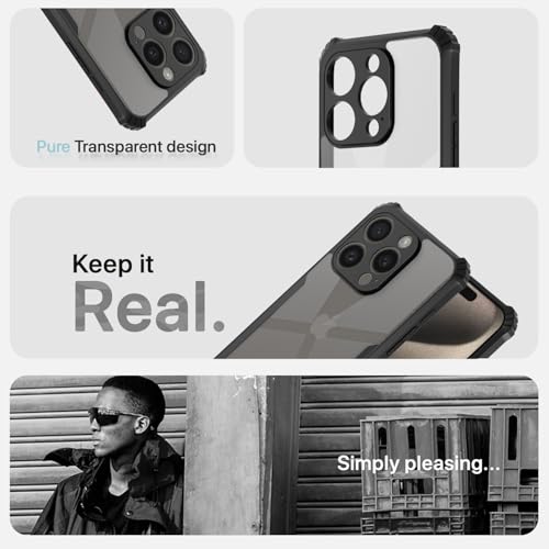 Image of Outlouders Back Cover for iPhone 16 Pro Max | Ultra Hybrid Transparent | Full Camera Protection | Raised Edge | Crystal Clear Bumper Case (Black)