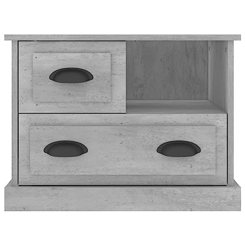 Table de Chevet 2 Tiroirs Gris Béton avec Grand Compartiment Ouvert - 8