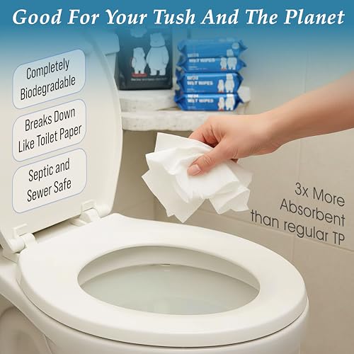 Image of Mini Flushable Wipes Travel Size - 80 Biodegradable Disposable Wet Wipes - Compact Travel Flushable Wipes for Purse, Backpack, and Airplane Travel - Wipes (8 Packs of 10)