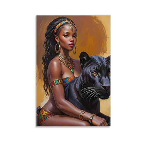 Peinture sur toile reine africaine au format 50x75cm pour décoration élégante