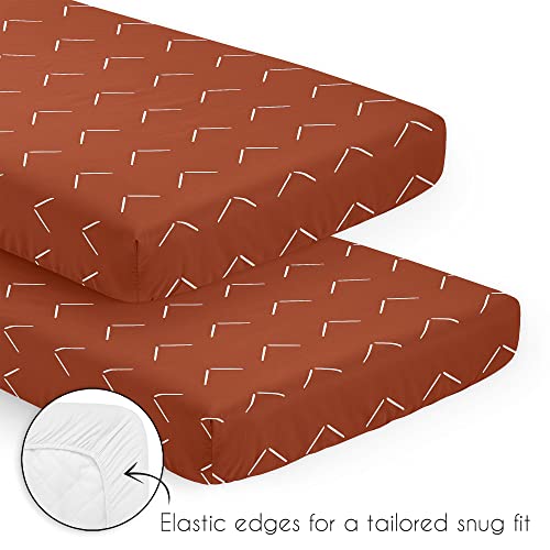 Image of Sweet Jojo Designs Rust Orange Boho Arrow Boy Girl Baby Mini Crib Bedding Set Infant Nursery Room Newborn Blanket Portable Pack n Play Sheets Modern Bohemian Gender Neutral Shabby Chic Arrows 3pc