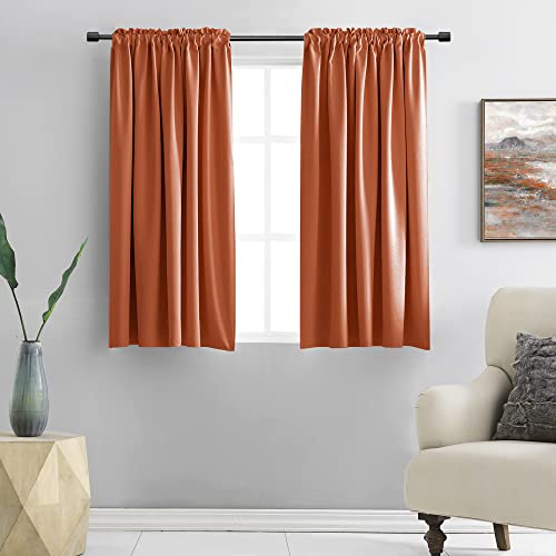 Image of DONREN Burnt Orange Blackout Curtain Drapes for Bedroom - 48 Inch Length Small Window Treatment Rod Pocket Curtain Drapes (Set of 2 Panels,52 W x 48 L)