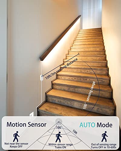 Image of DGD Motion Sensor Led Light Strip - with UL FCC Plug Adapter, Multi-Functional Controller, Dimmer and Timer, Under Cabinet Lights for Kitchen Stair Showcase Bedroom Corridor Counter 9.84ft WarmWhite