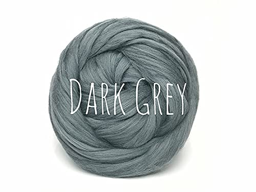 Colorful Passions Merino Wool Roving Oeko-TEX Certified Chunky Yarn Arm Knitting Felting Spinning Weaving Macrame 26-28 Microns EU Suppliers Dark Grey 100g (0.22lb) โ image 1