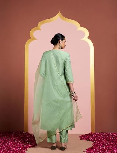 Image of Amazon Brand - Myx Women's A-Line Churidar Style Salwar Suit Set with Dupatta | Straight Pant (Available in Plus Sizes)