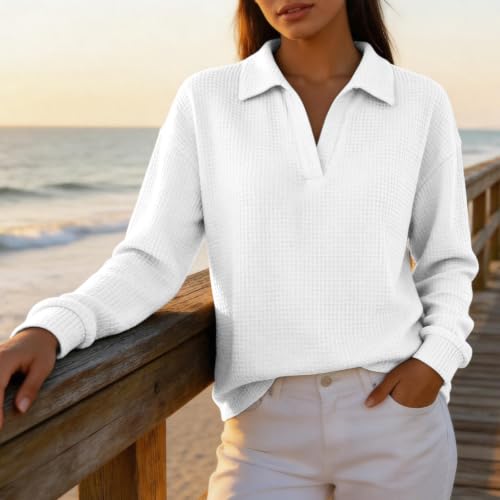 Long Sleeve T Shirts for Women Waffle Knit Lightwieght Tunic Hawaiian Shirt - image 4
