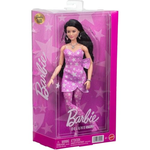 Barbie Fashionista Deluxe Style Muñeca con Vestido Rosa y Pelo Suelto,...