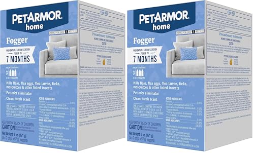 PetArmor Home Fogger, Kills Fleas, Ticks, Mosquitoes & Other Listed Insects, Helps Eliminate Pet Odor, Clean Fresh Scent, Protects for 7 Months, 3 2oz Canisters (Pack of 2)