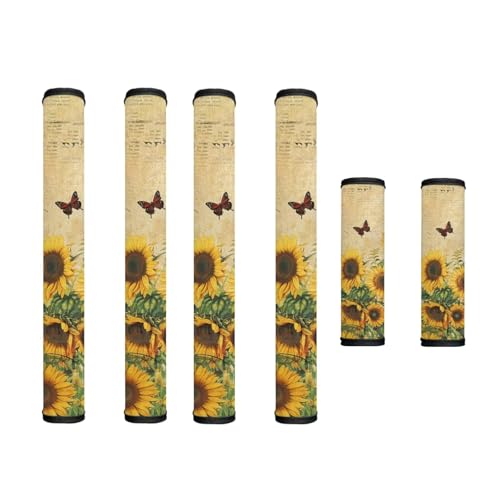 Image of Refrigerator Oven Door Handle Covers Pack of 6 Protective and Decorative Handle Protector for Kitchen Cabinets Oven Dishwasher Microwave, Sunflower Butterfly Retro Beige
