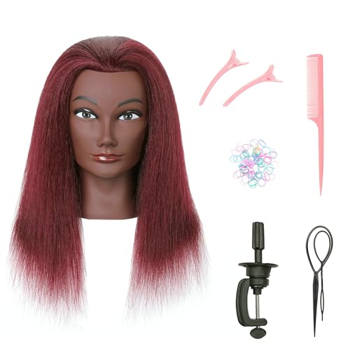 FUTAI African American Mannequin Head 100% Real Human Hair Manikin Doll Style Head for Practice Braiding Styling Cosmetology Training with Stand