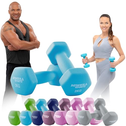Miweba Sports Neopren Hantelset NKH100 | 𝐏𝐫𝐨𝐟𝐢 Hantel - Hexagon Hanteln Set - Kurzhanteln - Kurzhantel Set - Gymnastikhanteln - Hantel Set - Dumbbell - 0,5-10 Kg (2X 2.0 kg, Türkis)