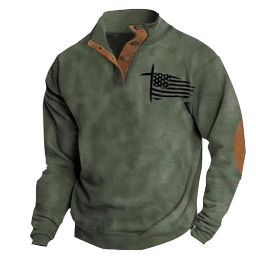 Men's American Flag Graphic Sweatshirts Western Aztec Print Vintage Top Henley Button Patchwork Pullover Sweaters