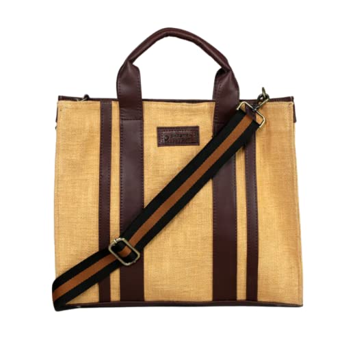 Image of Book Tote Handbag | Handloom Woven Cotton And Vegan Leather | Laptop | Tote Bags for Women For Office Use, Work | Ladies Stylish Shoulder Bag | Ethically Sourced, Lightweight