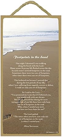 SJT ENTERPRISES, INC. Footprints in The Sand Poem Wood Sign - Inspirational Mary Stevenson Quote - Indoor Plaque Decoration for Wall - Hanging Decor - 5" x 10" (SJT13168)