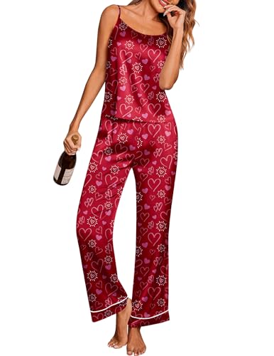 Image of Ekouaer Silk Pajamas for Women Set Tank Top Pj Sets 2 Piece Lounge Set | Satin Womens Pajama Sets Sexy Sleeveless Loungewear Long Pants Sleepwear Soft Cami Pjs Sets with Pocket S-XXL