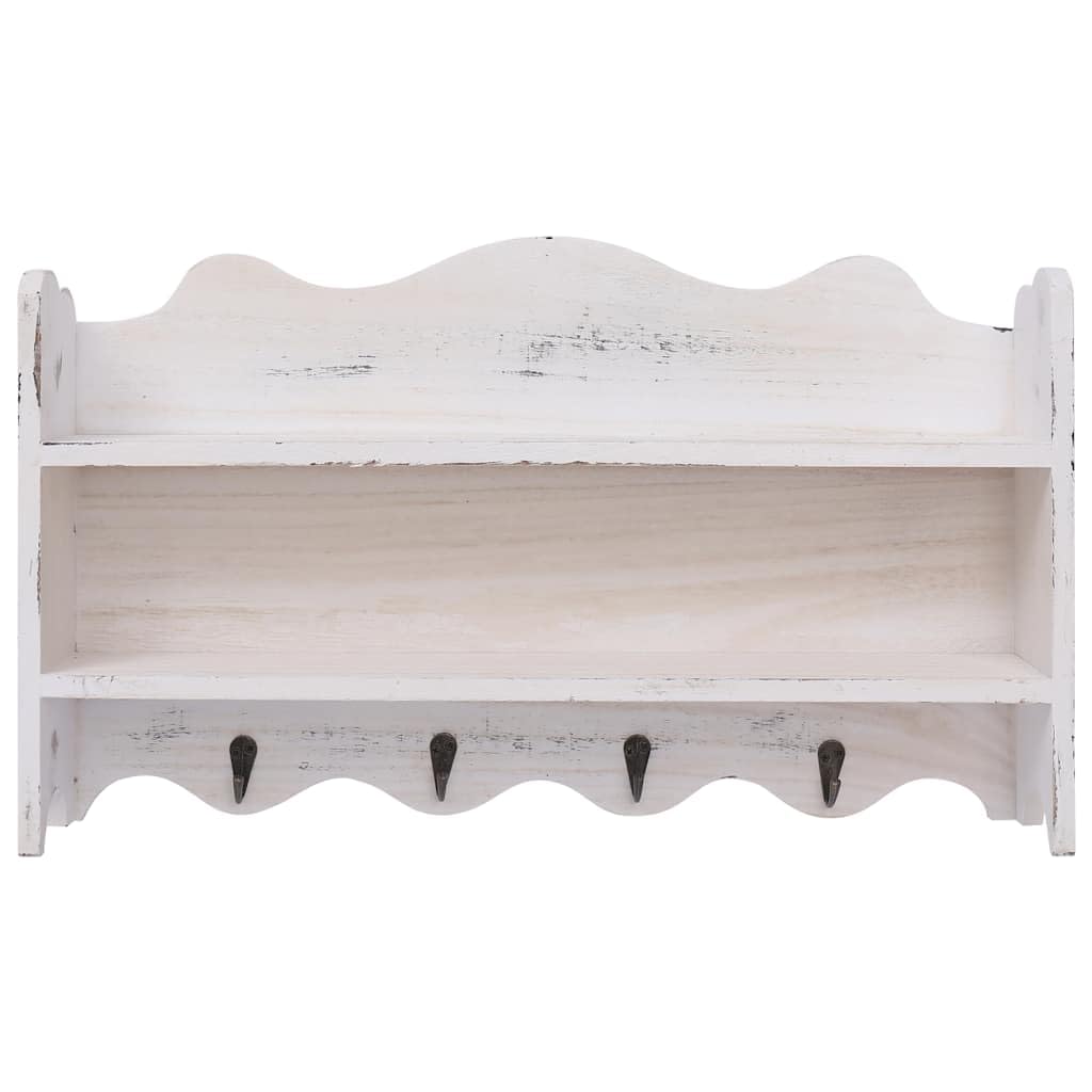 Porte-manteau mural avec étagère 50 cm, en bois, blanc, étagère murale avec 4 crochets pour vestes, sacs et clés, porte-manteau pour entrée