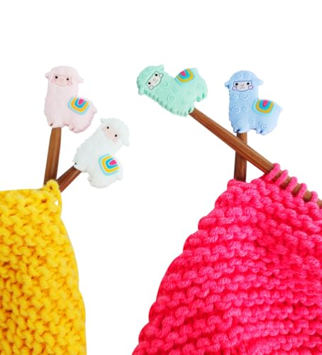 Image of Sexyppl 4PCS Knitting Needle Stoppers,Cartoon Animal Needle Point Protectors, Cute Letters Knitting End Caps, Colorful Cube Knitting Accessories and Gadgets (White)