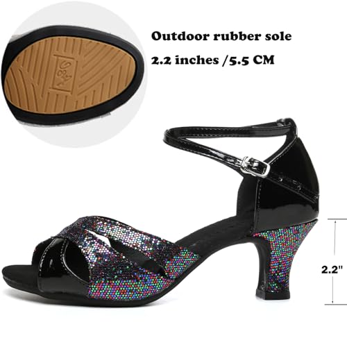 WUIWUIYU Women Dance Shoes 2.2" Ankle Strap Dancing Heels for Ballroom Salsa Tango Flamenco Latin Paso Doble Footwears2