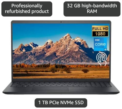 Image of Dell Inspiron 3511 Laptop, 15.6 inch Full HD Touchscreen, Intel Core i5-1135G7 (Beats Intel i7-1065G7), 32GB DDR4 RAM, 512GB PCIe SSD, SD Card Reader, HDMI, Wi-Fi, Windows 11 Home, Black (Renewed)