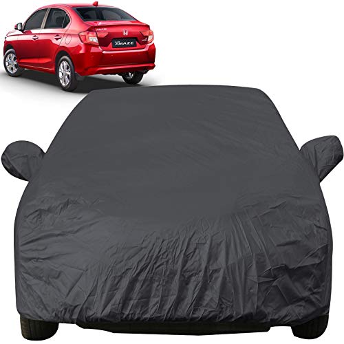 Image of Amaze Dustproof Car Cover with Mirror Pockets, Grey Color, Taffeta Polyster,Triple Stitched, Compatible with Honda Amaze Car Cover (2018 to 2024), Amaze Car Accessories