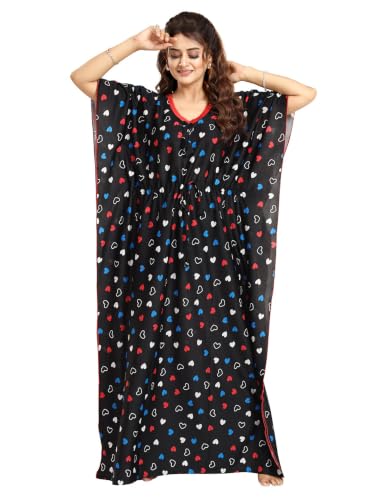 Image of Kaftan Printed Cotton Maxi Dress /Nighty /Nightdress for Ladies /Girls /Women | Free Size
