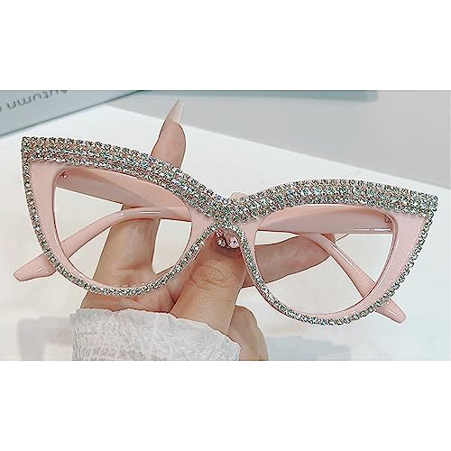 Image of Womens Luxurious Colorful Rhinestone Cat Eye Reading Glasses Blue light blocking Reader Computer Eyeglass Frame