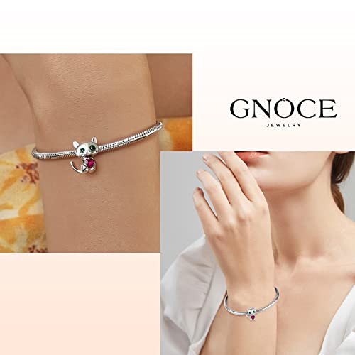 Image of GNOCE Embraces Heart Gemstone Bead Charms 925 Sterling Silver Rabbit Horse Triceratops Snake Monkey Cat Platypus Sloth Bear Pig Yak Ghost Matryoshka Doll Jewelry Gift for Women