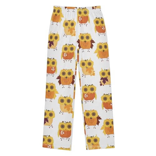 Owl Sunflower Glasses Boys Long Pants Soft Trousers Elastic Waist Kids Lounge Bottoms with Pockets S-XL