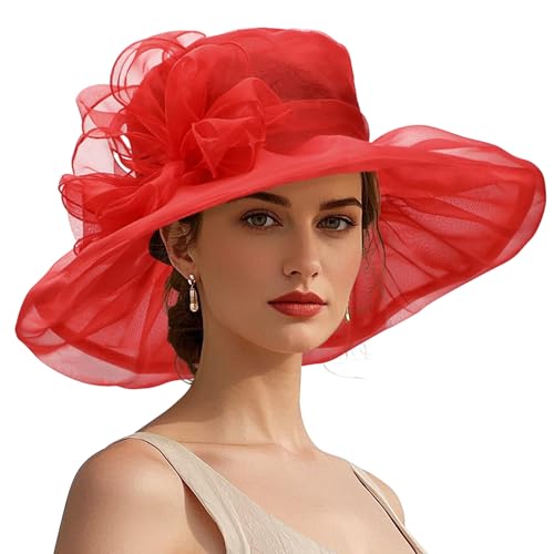 Zando Ken-tucky Derby Hats for Women 2026 Elegant Tea Party Organza Victorian Church Wedding Hat Red Fascinators Hats One Size