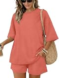 Sampeel Plus Size Lounge Sets for Women Two Piece Airport Travel Outfits Fashion Wide Leg Pants Matching Loungewear Sets Women's Teacher Summer Sweat Suit Beach Vacation Clothes Coral XXL