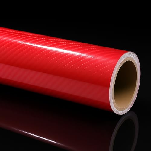 Image of RockRose Epoxy High Gloss 7D Red Carbon Fiber Vinyl Wrap, Anti-Wrinkle, Air Release Automotive Bubble Wrap, Self Adhesive Car Vinyl Sticker DIY Decals 3FT x 5FT