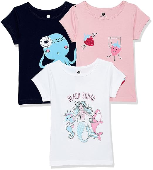 Image of Clotth Theory Girls Super Combed Cotton Regular Fit Round Neck Printed Short Sleeve Tshirt -Combo Pack of 3