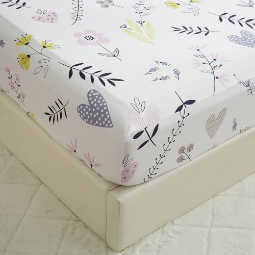 Image of HighBuy Queen Fitted Sheet Only - White Pink Botanical Floral - Ultra-Soft 15 inch Deep Pocket All Around Elastic - Luxury Microfiber Extra Soft Cooling Fitted Sheet for Women Girls Hot Sleepers