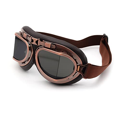 kucehiup Vintage Aviator Goggles Motorcycle Goggles (Copper frame Smoke lenses)