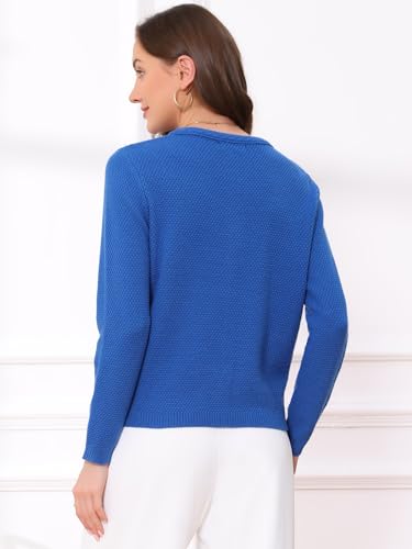 Allegra K Open Front Sweater for Women's Collarless Button Down Business Casual Chunky Knit Cardigans3