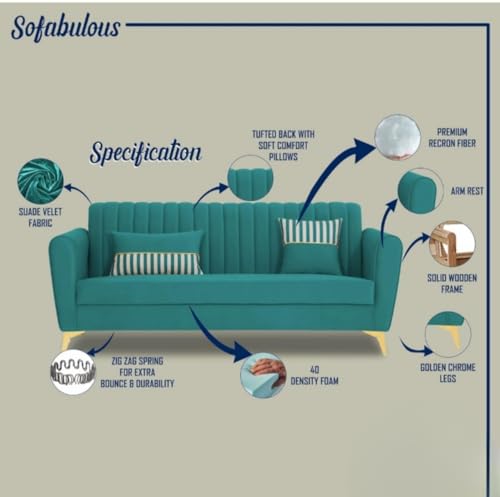 Image of 5 Seater Sofa Set 3+1+1 Teal cluor Fabric | Modern Living Room Furniture | Solid Wood Frame | Premium Cushioned Comfortable Couch Set for Home & Office, Free 4 Pillow.