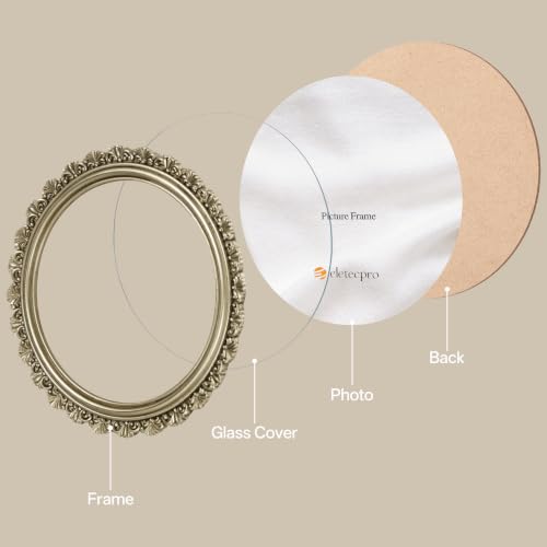 Image of eletecpro 8x8 Round Picture Frame with Glass Cover, Vintage Gold | Retro Ornate Gold Photo Frame for Tabletop or Wall Mount Decor