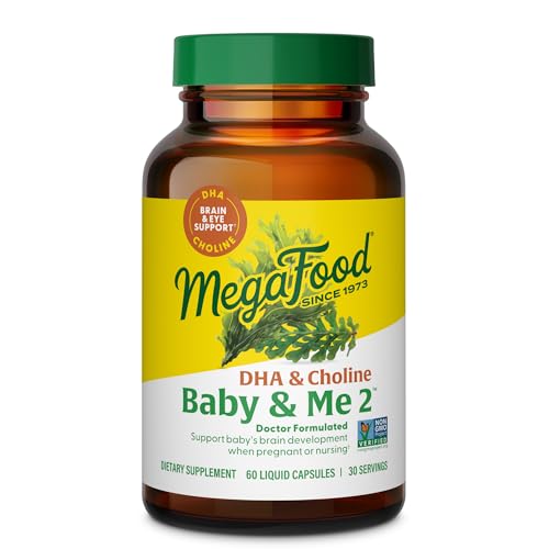 MegaFood Baby & Me 2 Prenatal Vitamins for Women, DHA & Choline Supplements, Liquid DHA and Choline for Baby's Brain and Eye Development During Pregnancy, Vegan, 60 Capsules (30 Servings)