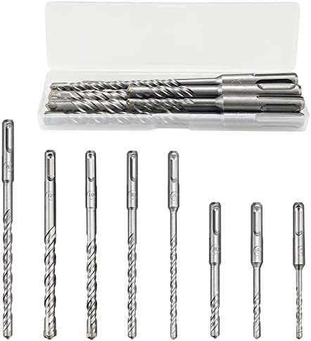 8pcs SDS Plus Electric Hammer Impact Drill Bit Standard Cross Drill Bit Drill Holes Performance Set, for Concrete Masonry Ceramic Tile Stone Metal Wood Plastic (5mm-12mm, Silver)